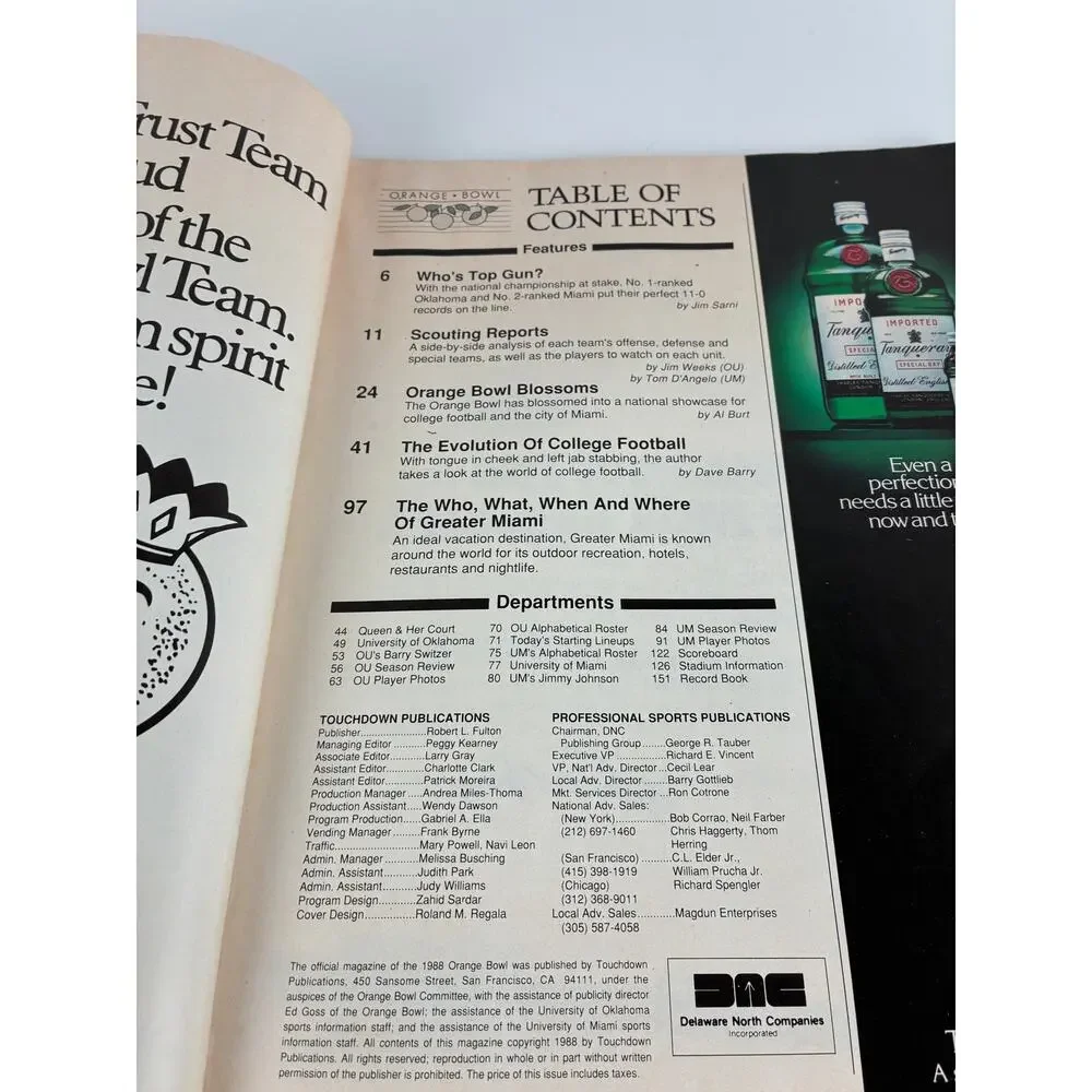 Orange Bowl Program 54th Annual National Championship 1988 Oklahoma vs Miami